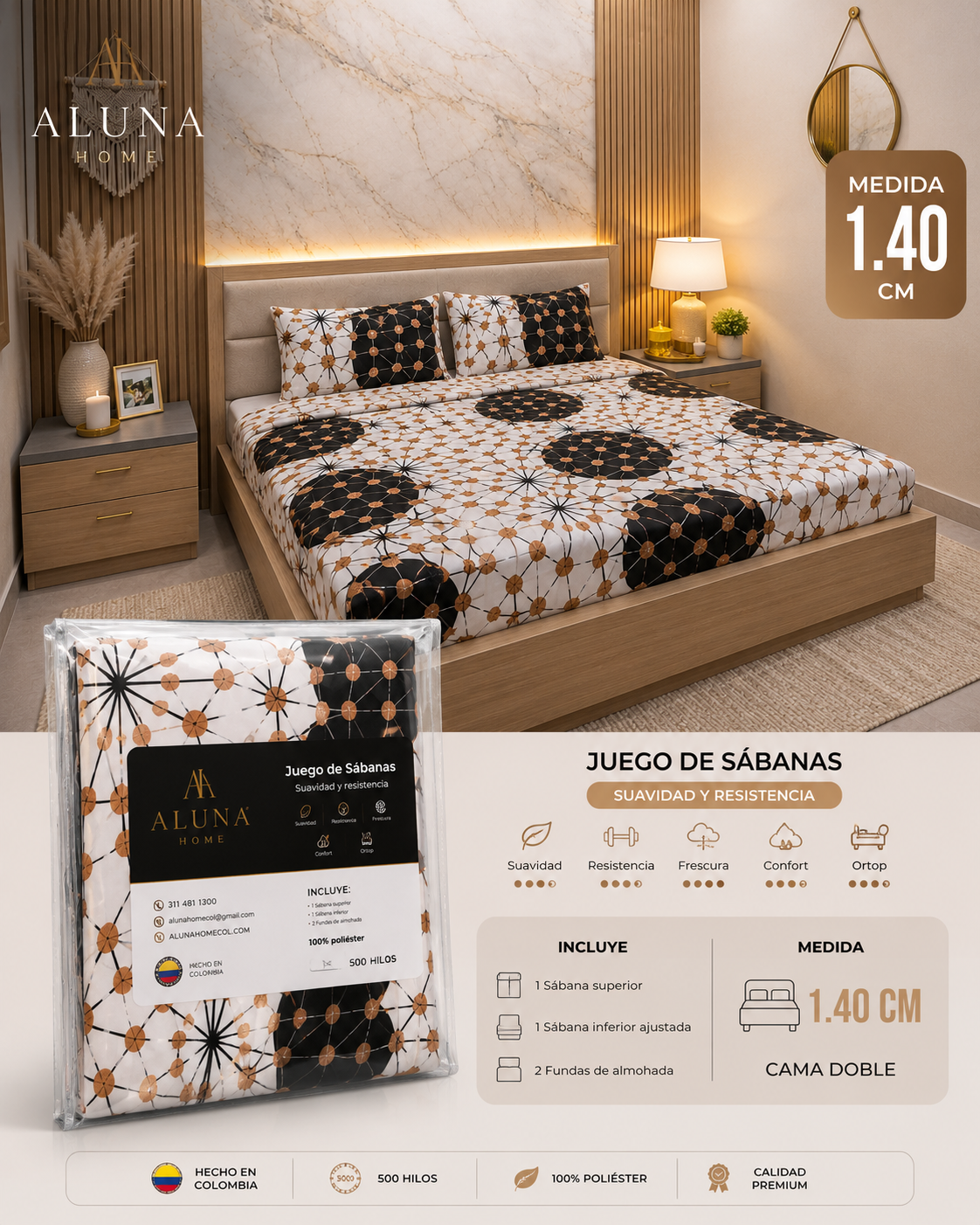 🌓Juego De Sábanas Eclipse Dorado